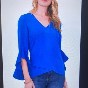 Elegant Blue V-Neck Women's Top